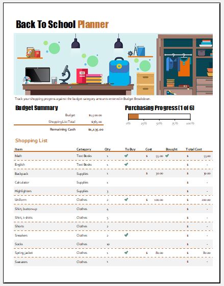 Back to school planner template