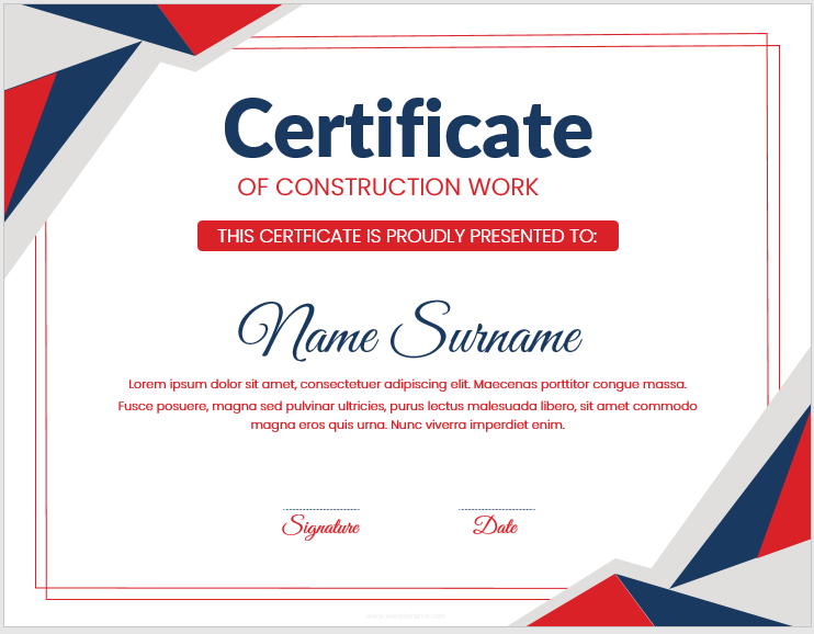 Construction work completion certificate