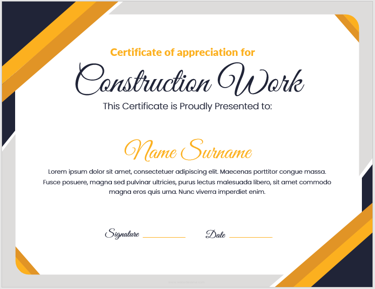 Construction work completion certificate