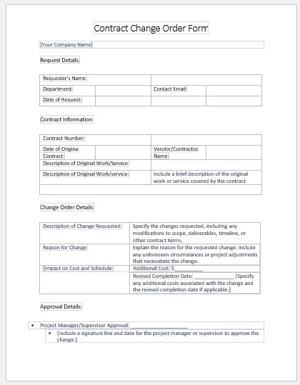 Contract Change Order Form