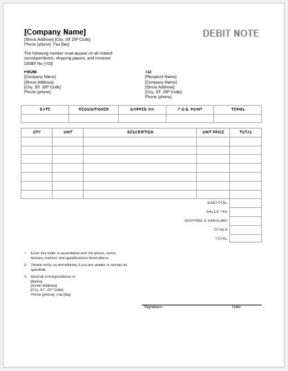 Debit Note Templates For Ms Word Word Excel Templates