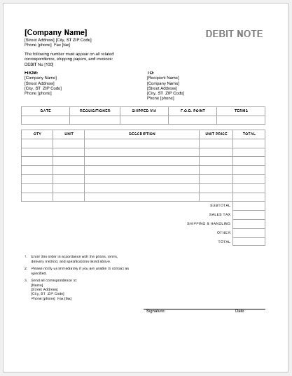 Debit Note Template