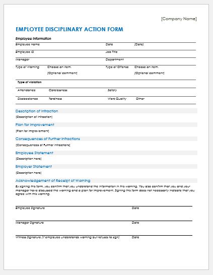 Employee Disciplinary Write Up Form Template