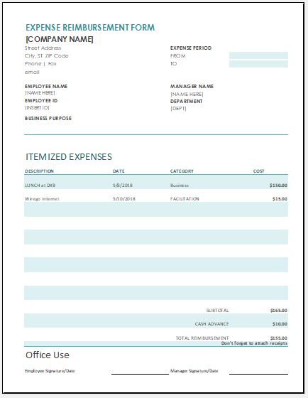 Expense reimbursement form