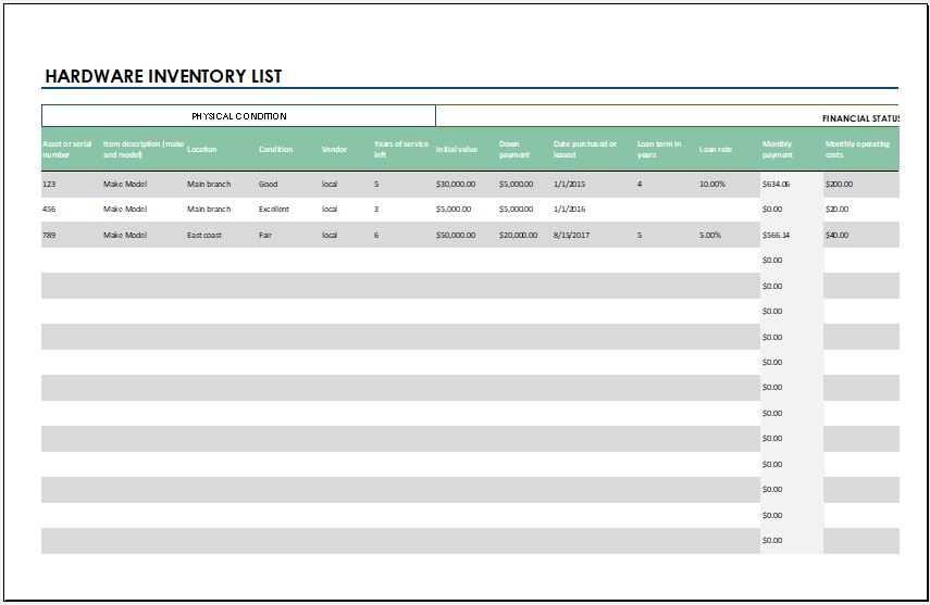 Hardware Inventory List Template