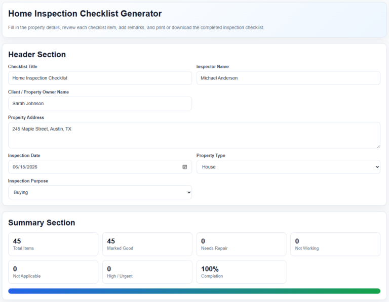 Home Inspection Checklist Generator