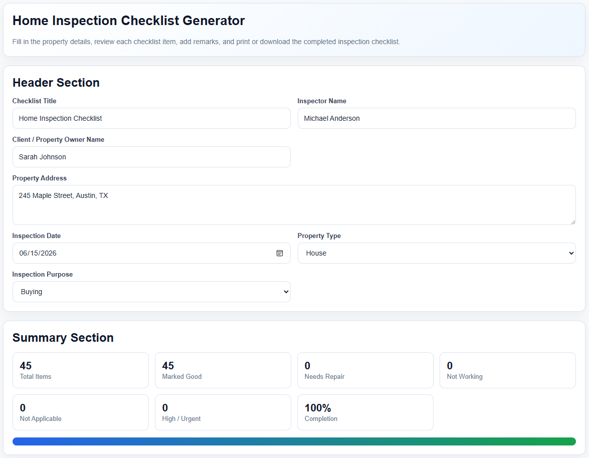 Home Inspection Checklist Generator