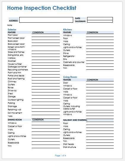 Home inspection checklist template