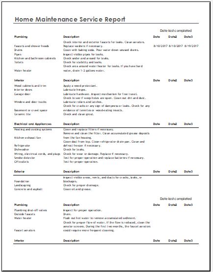 Home maintenance service report