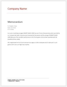 Internal memo about employee sports event achievement
