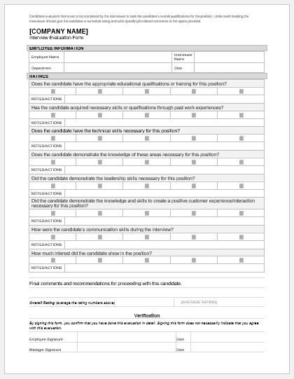 5 Best Interview Evaluation Forms for MS Word | Word & Excel Templates