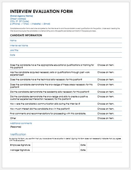 Interview Evaluation Form Sample