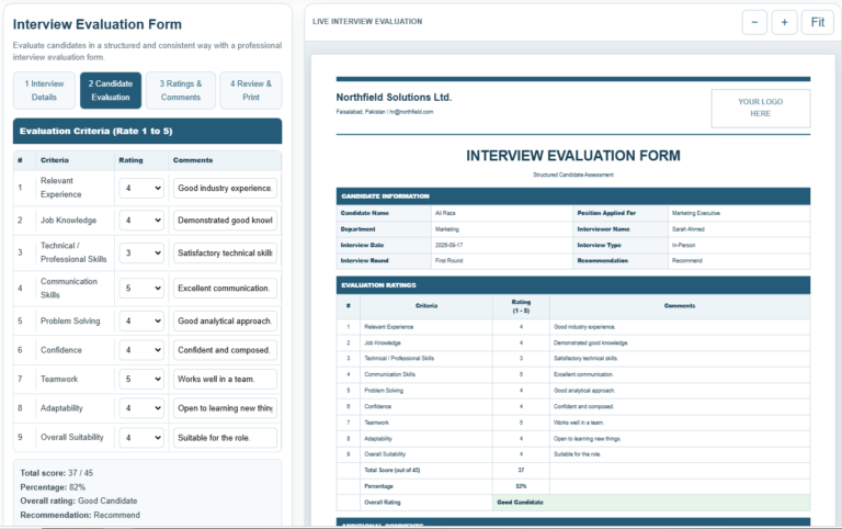 Interview Evaluation Form Template