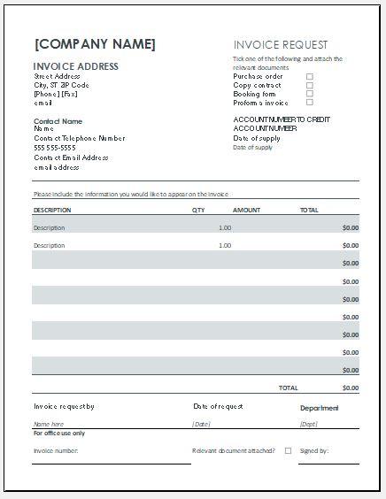Invoice request form template
