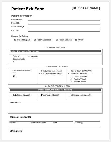 Patient Hospital Exit Form