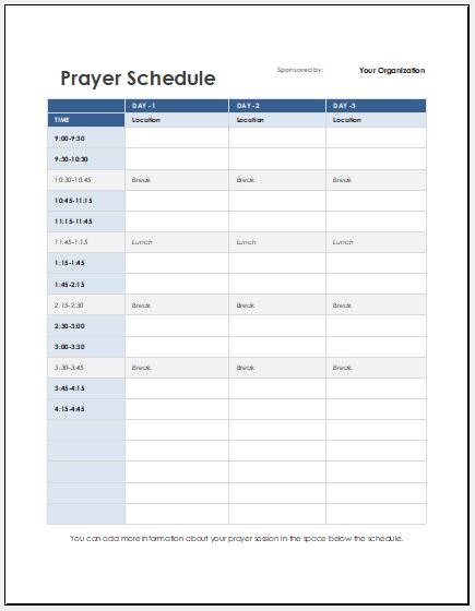 Prayer schedule template