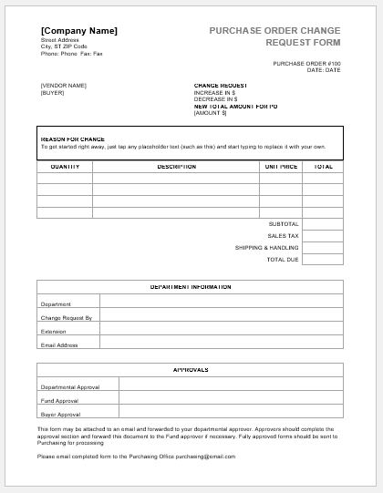 Purchase order change request form