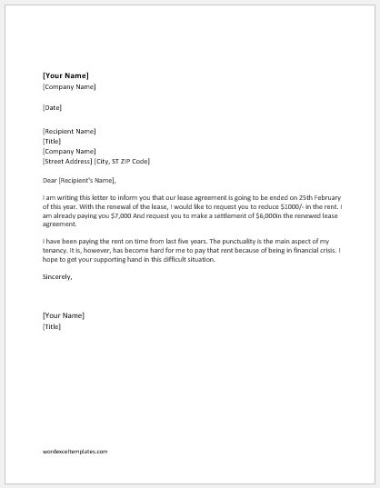 Rent Reduction Request Letter Template Word Excel Templates