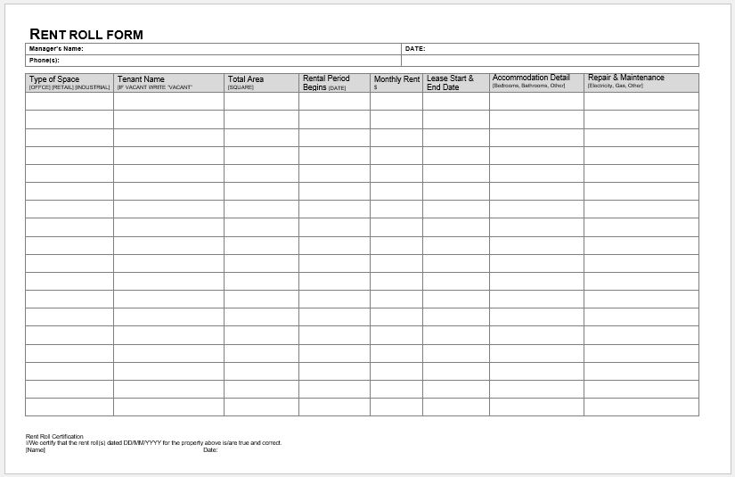 Free Rent Roll Template