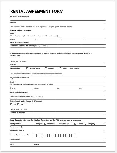 Rental Agreement Form Template
