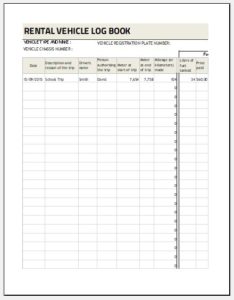 Rental vehicle log book template