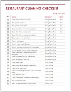 Restaurant Cleaning Checklist for MS Excel | Word &amp; Excel Templates