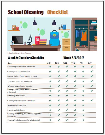 School Cleaning checklist