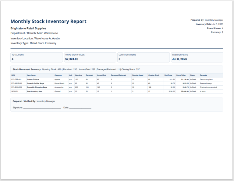 Stock Inventory Template