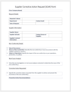 Supplier Corrective Action Request (SCAR) Form