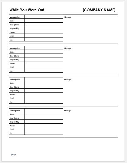 Telephone message log template