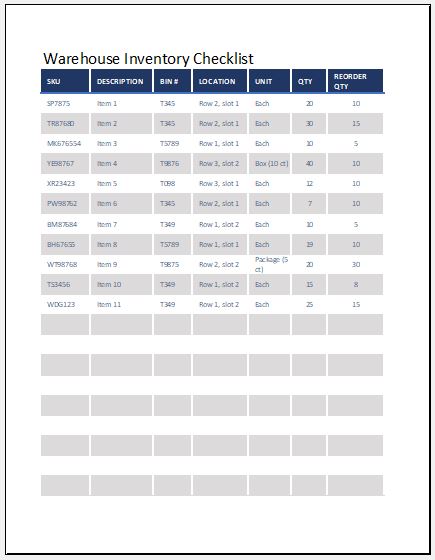 Inventory Checklist Templates For Excel Word Excel Templates