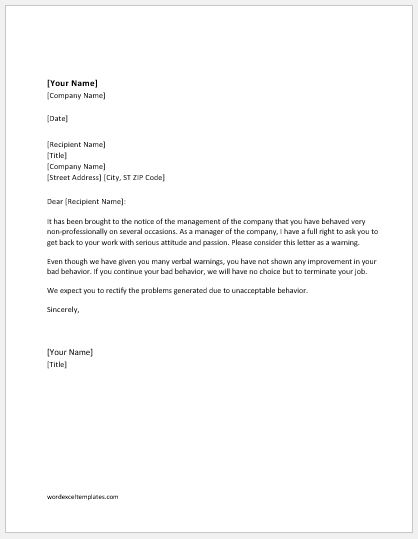 Disciplinary Letter For Unprofessional Behavior from www.wordexceltemplates.com