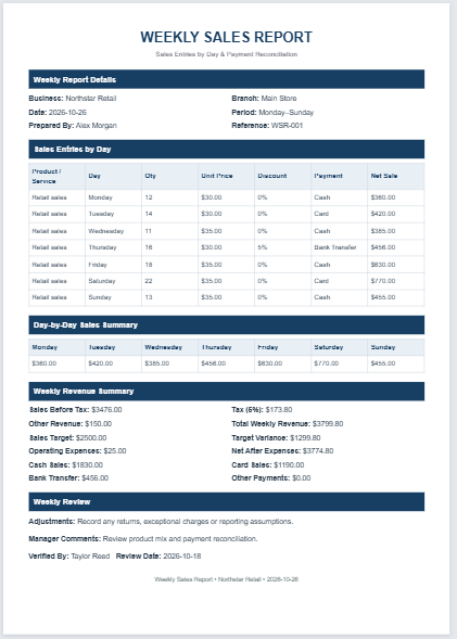 Weekly Sales Report Template