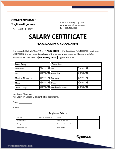 Salary certificate template