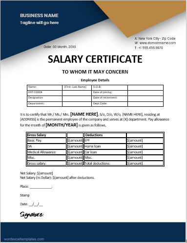 employee salary certificates