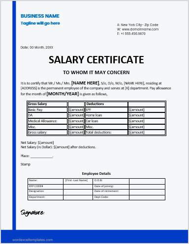 Salary certificate template