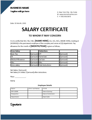 Salary certificate template