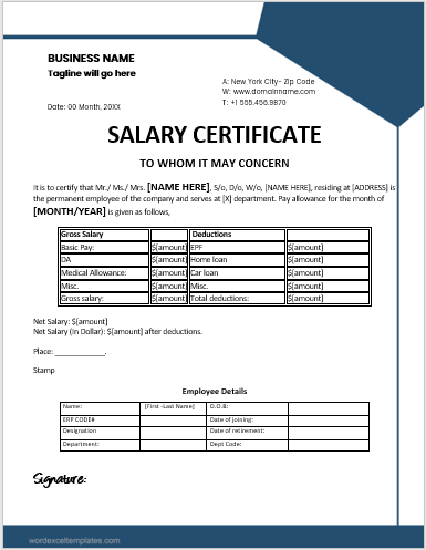 Salary certificate template