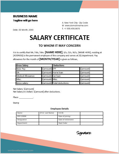 Salary certificate template