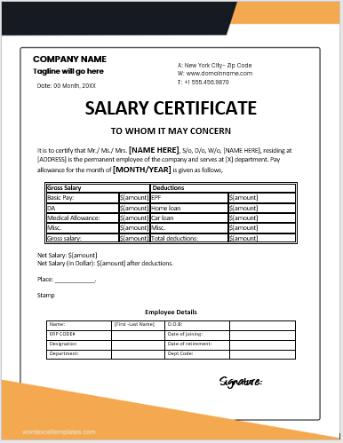 Salary certificate template