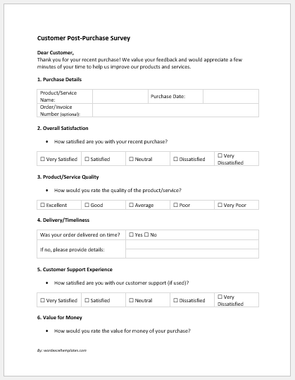 Customer Post-Purchase Survey Questionnaire