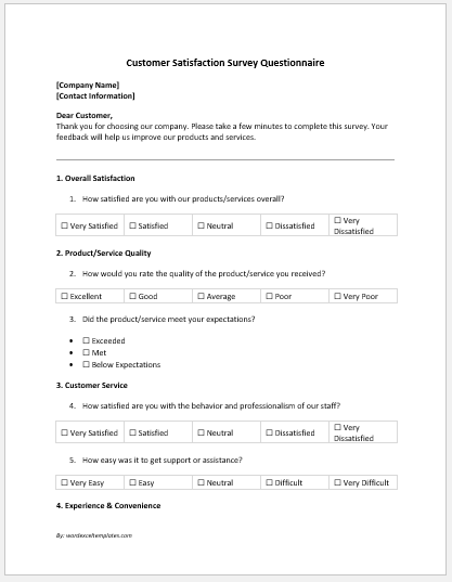 Customer Satisfaction Survey Questionnaire