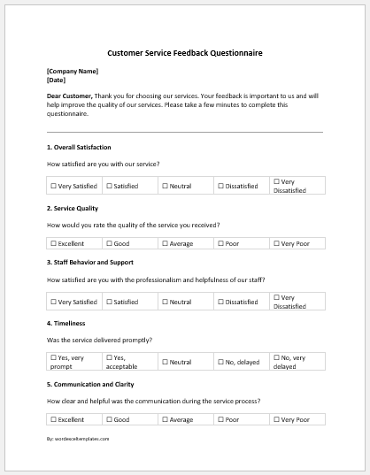 Customer Service Feedback Questionnaire
