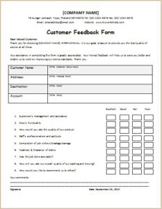 feedback form customer forms template client restaurant survey word data hotel services service templates questionnaire entry questions satisfaction excel ms