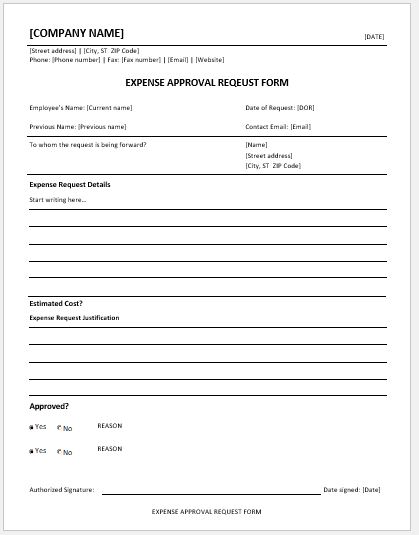 Expense approval request form template MS Word