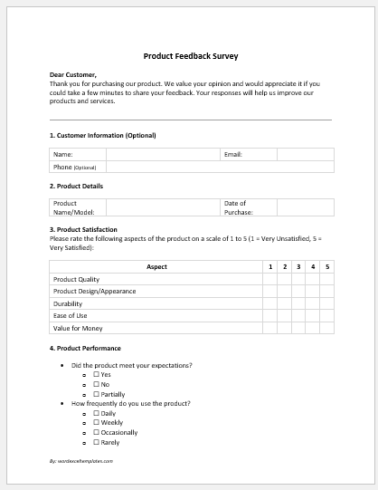 Product Feedback Survey Questionnaire