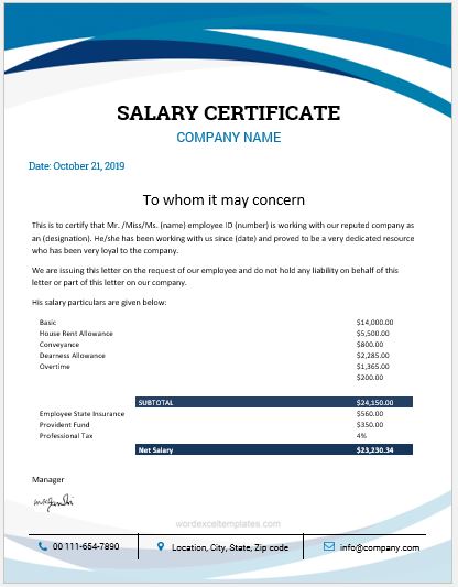 10 Best Salary Certificate Templates for MS Word | Word ...