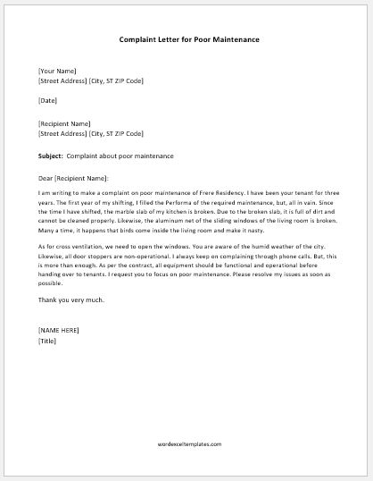 Sample Letter Of Complaint To Management from www.wordexceltemplates.com