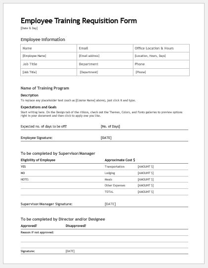 Employee Training Requisition Form
