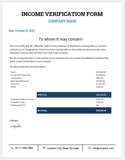 Income verification form